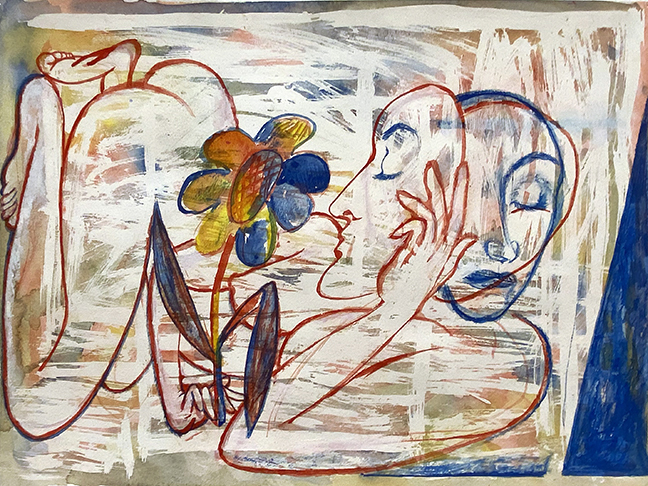 figure with flower and mask