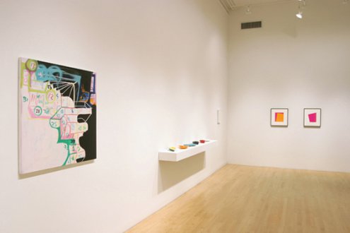 installation view of exhibition with ashtrays