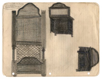 beds and dresser pencil drawing