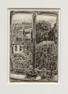 drawing of landscape looking out a window