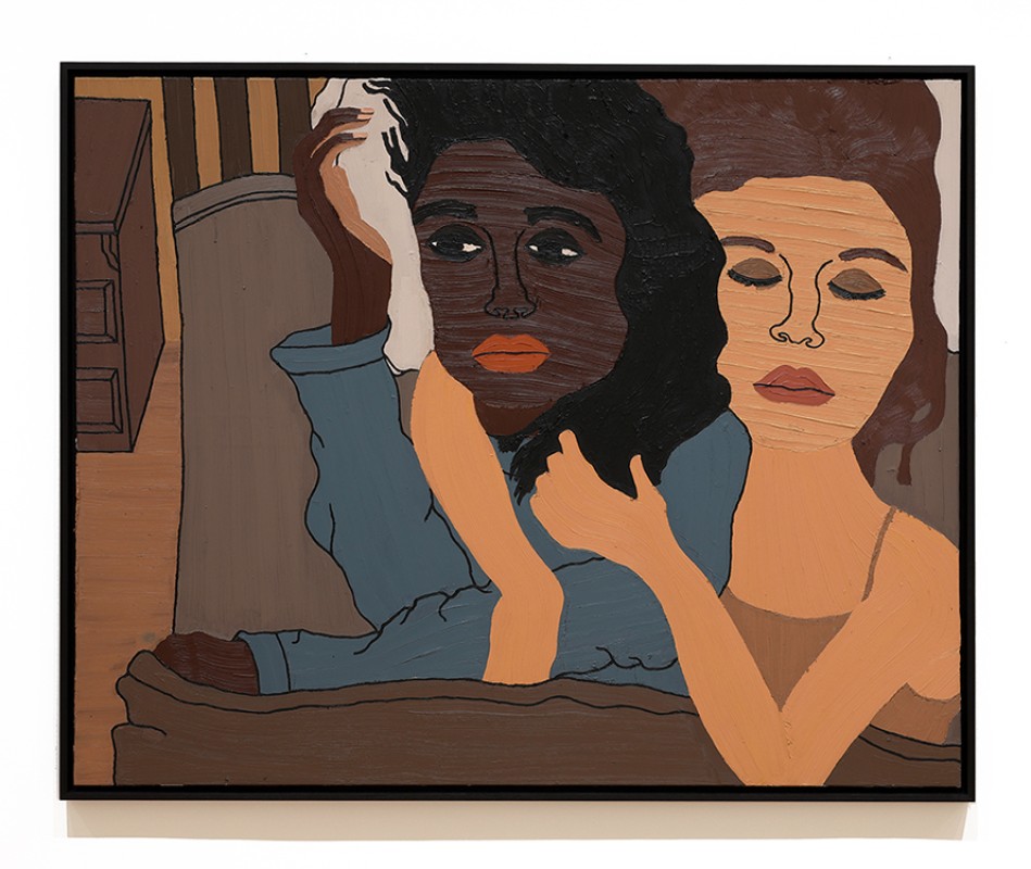 painting of couple embracing in bed