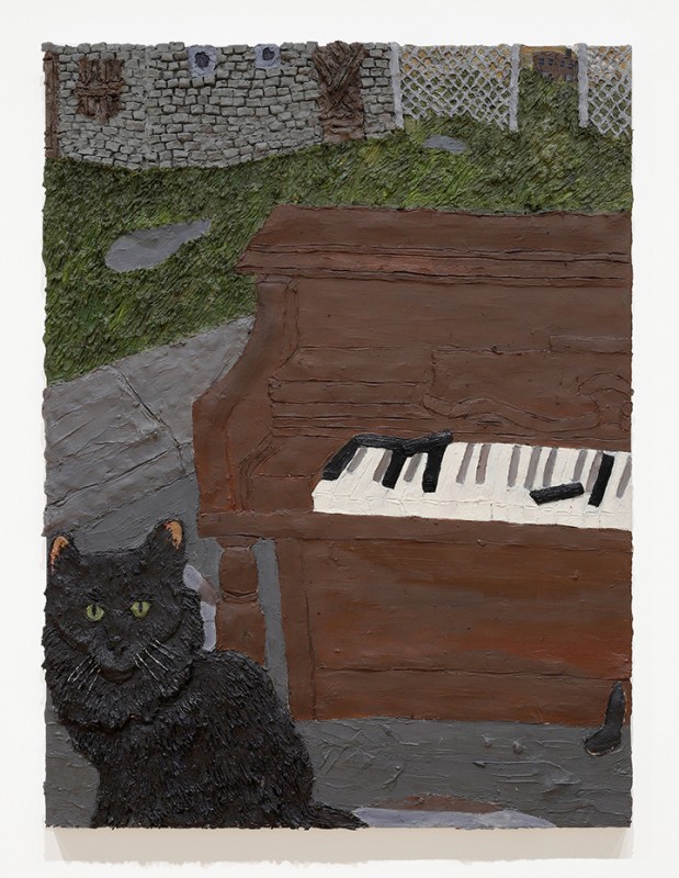 black cat and old piano