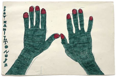 green hands drawn with ballpoint pen on paper