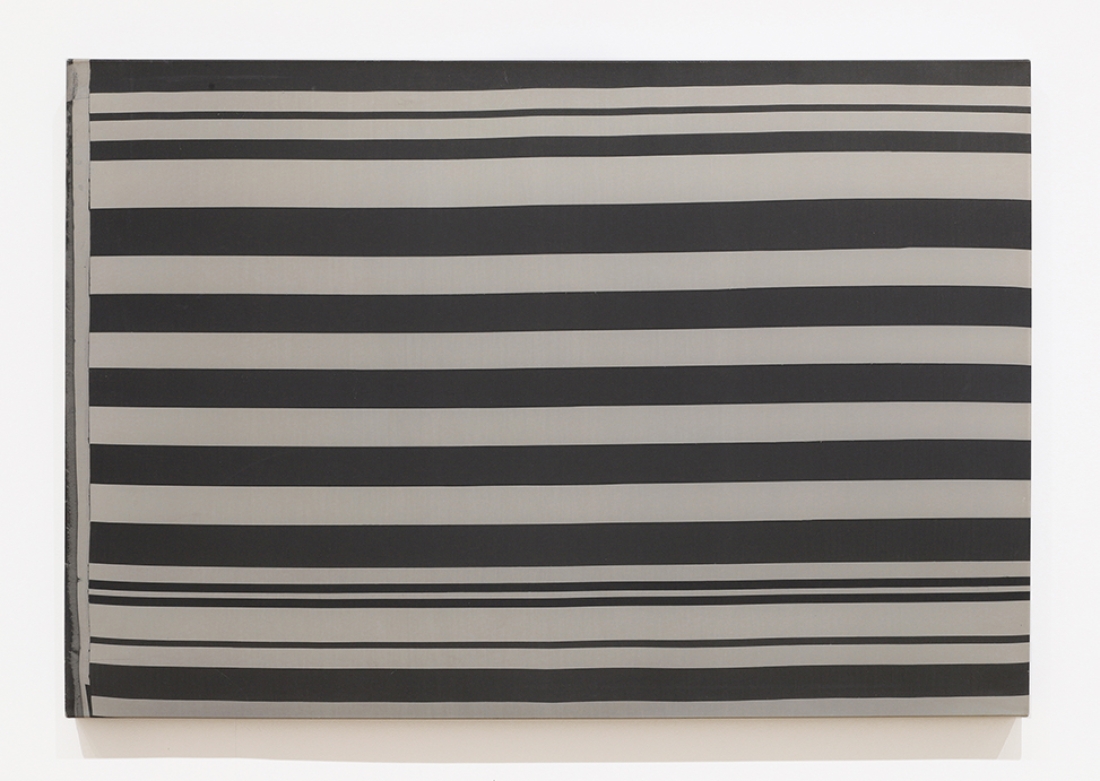 horizontal black and white stripe painting