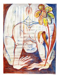 woman bending over with flower