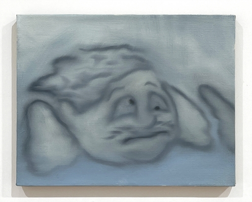 soft focus oil painting of face in gray