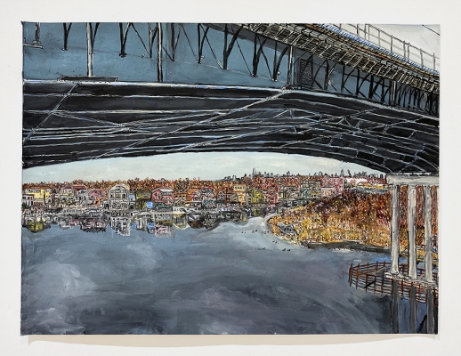underneath bridge gray detailed painting