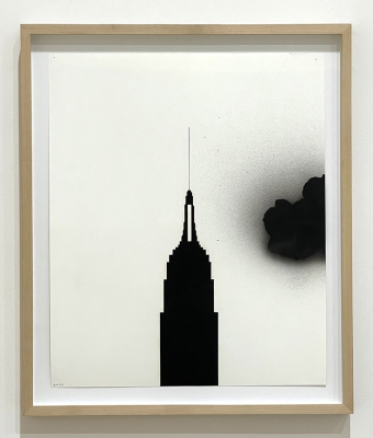 black & white painting of Empire state building