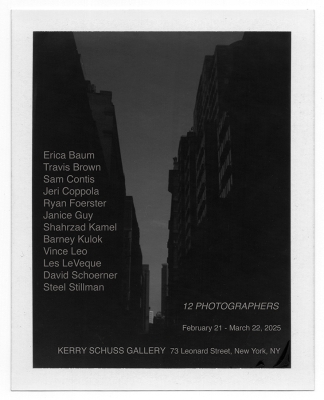 black and white postcard of gallery exhibition