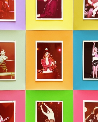 Steel Stillman photograph of images of musicians on a multicolor color blocked grid background