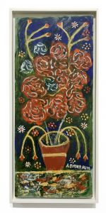 flower in pot painting in frame