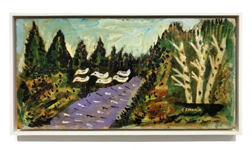 landscape with white birds and stream