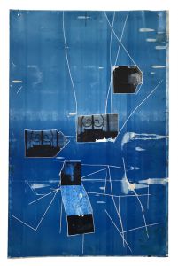blue and black and white line artwork