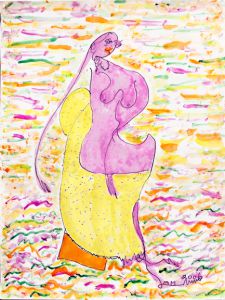 purple figure with yellow