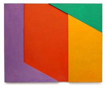 geometric abstract with purple red orange and green