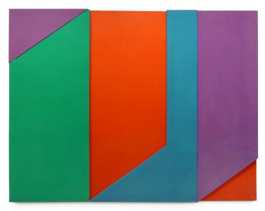geometric abstract with purple green red and blue