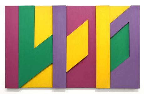 geometric abstract with purple green and yellow