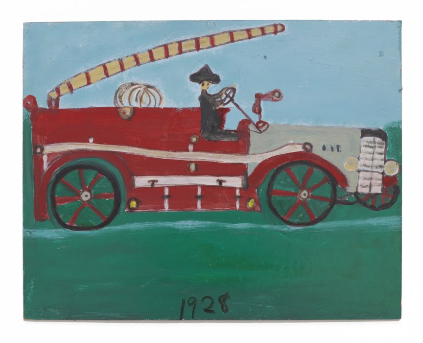 Painting on a man with a hat on a fire engine